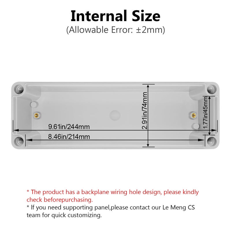 LeMotech IP67 Waterproof Junction Box ABS Plastic Project Box Dustproof Electrical Box Outdoor Enclosure for Electronics DIY Case Gray 9.8X 3.1x 3.3 inch (250x 80x 85 mm) - Image 3